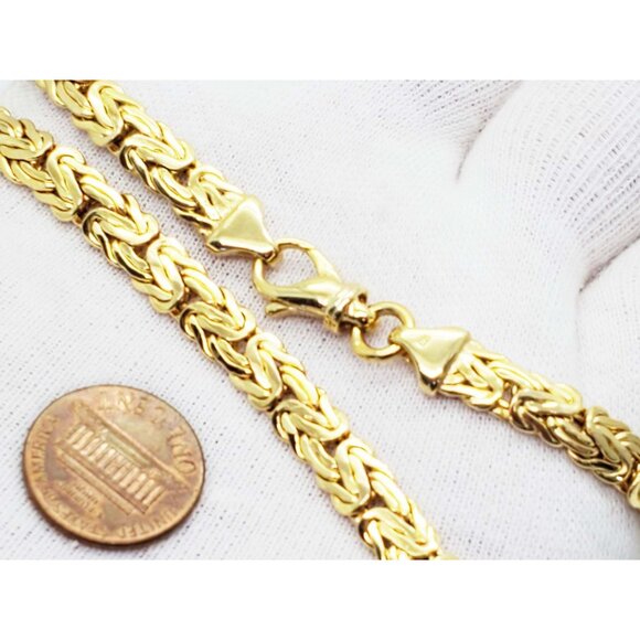 7mm Wide Italian Byzantine Style Chain Necklace 14k Gold 17" Long 20.2 Grams - Picture 5 of 9
